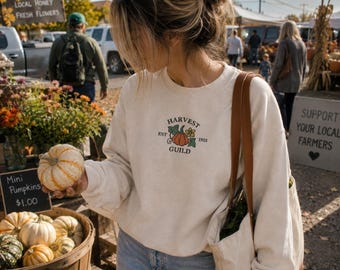 Pumpkin Cozy Fall Embroidered Sweatshirt: Harvest Guild Farmhouse Crewneck