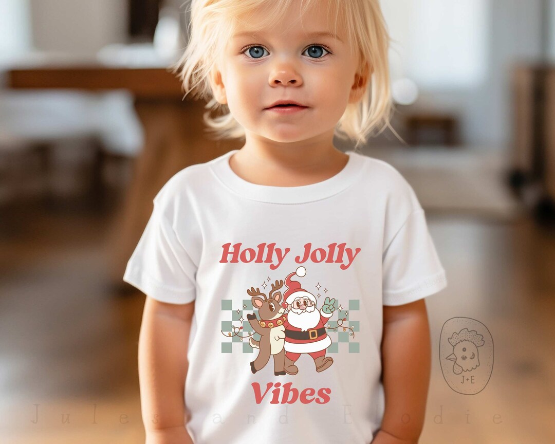 Holly Jolly Vibes Christmas Tee Santa Toddler Tee Holiday Etsy