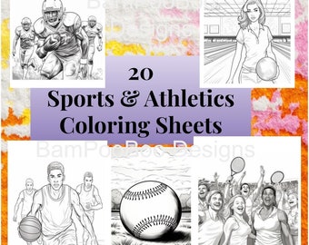 20 Sports and Athletics Coloring Pages for Adults or Kids Printable Instant Download for relaxation stress relief