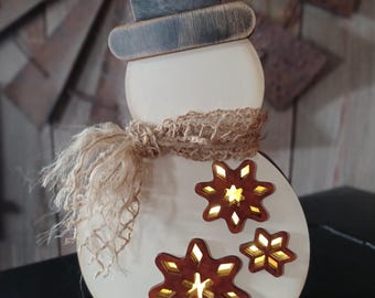 Lighted Snowman Shelf Sitter SVG Laser Cut File Christmas Winter Decor Digital Download