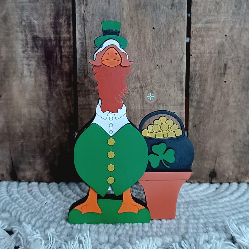 desk porch goose svg laser cut file shelf sitter St. Patrick's interchangeable outfit digital download