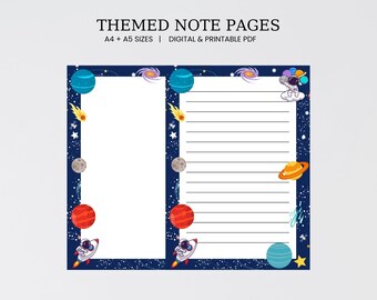 Printable Note Blank Pages, Digital Note Pages, Space Themed Note Pages, Blank Note Page, Printable Note Page, Digital Download PDF Template