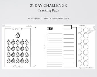 21 Day Challenge Tracker Printable Pages, Instant Download PDF Journal Page, Goal Planner, Habit Tracker, Fitness Tracker, Savings Challenge
