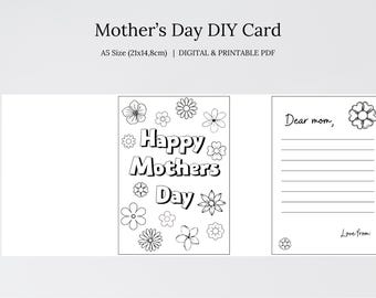 Printable Mother's Day Gift Card, Digital Happy Mothers Day Card, Greeting Card, Coloring Card, DIY Mothers Day Card, DIY Gift Card Template