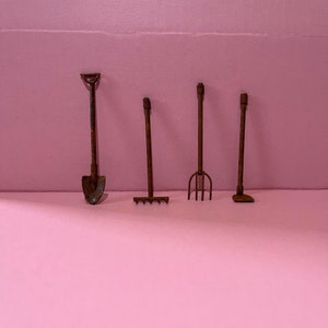 Dollhouse Miniature 1:24 Metal Garden Tool Set