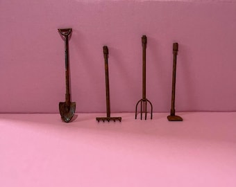 Dollhouse Miniature 1:24 Metal Garden Tool Set