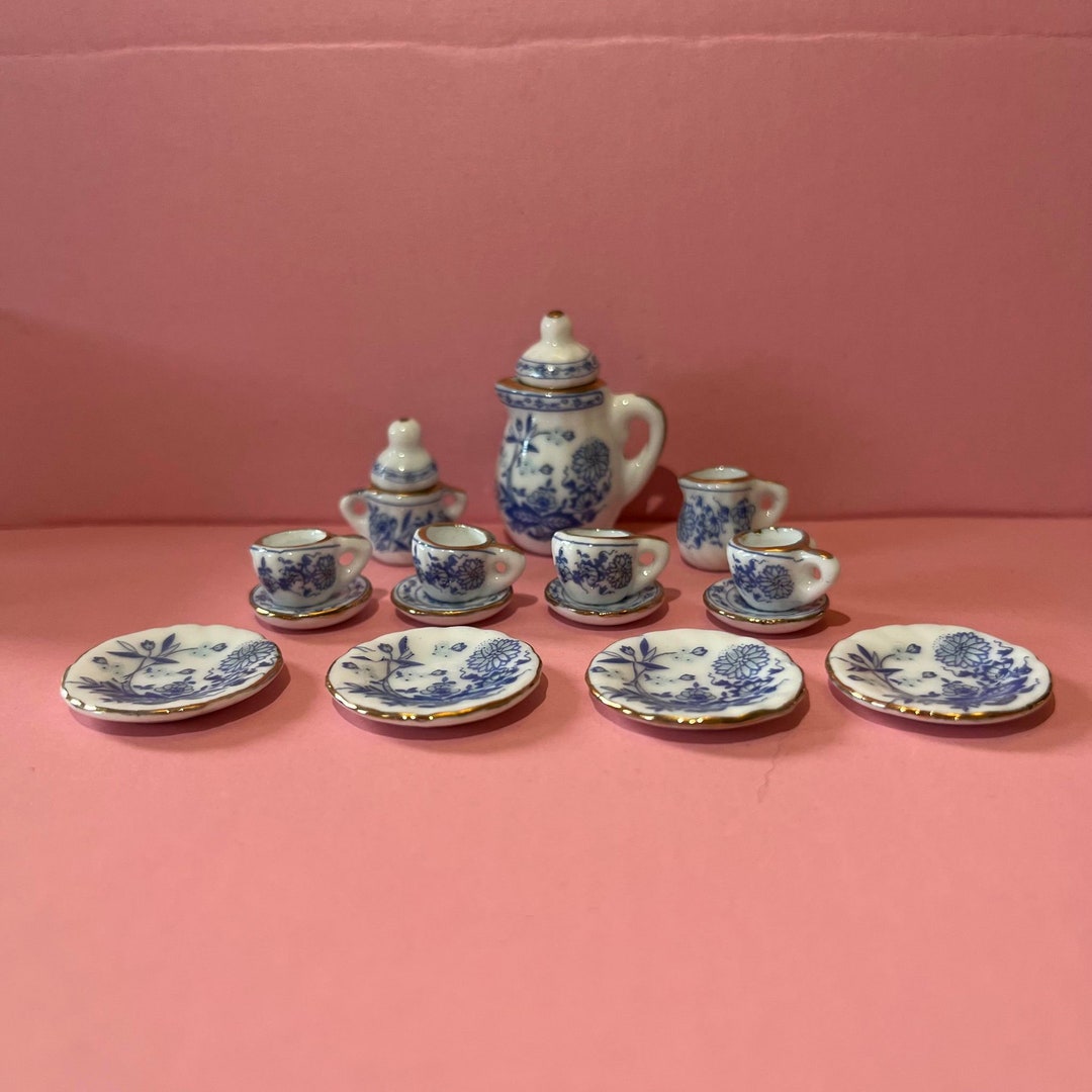 Dollhouse Miniature 16 Piece Willow Ceramic Tea Set Etsy Australia