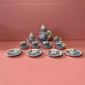 Dollhouse Miniature 16 Piece Willow Ceramic Tea Set