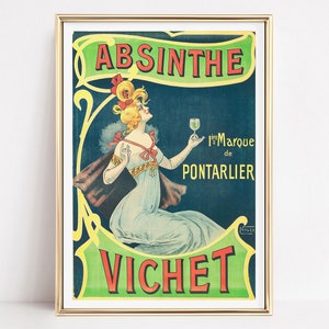 Absinthe Vichet Vintage Art Print, Alcohol Poster, Feminist Poster, Absinthe Vichet Art, Retro Advertising, Wall Art, Art Nouveau Poster