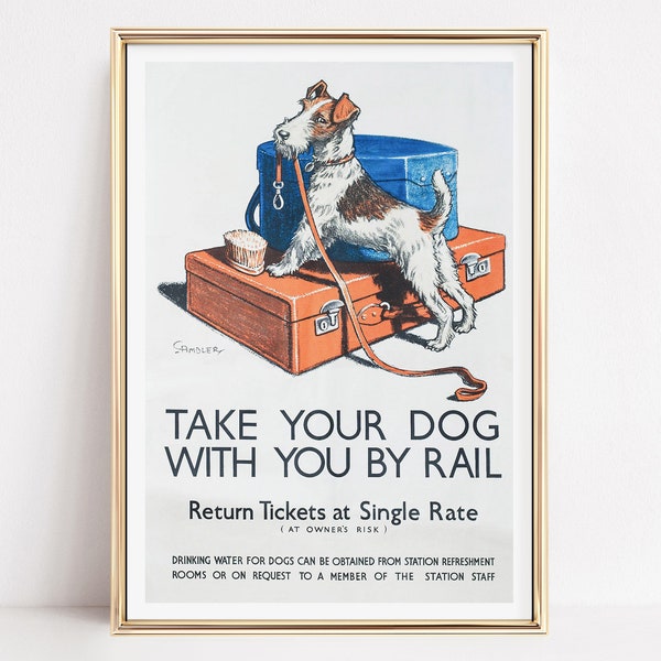 Take Your Dog By Rail Vintage Poster, Vintage Wall Art, Art Decor, Trendy Prints for Canine Commuters,Museum quality print