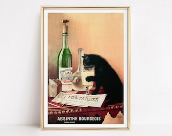 Cat Wall Art, Vintage Wall Art, Absinthe Print, Bar Wall Decor, Liquor Advertisement, Beverage, Bar Cart Print,Museum quality print