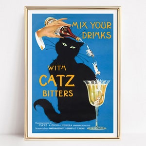 Catz Bitters Vintage Advertisement, Vintage Wall Art, Art Decor, Trendy Prints for Cocktail Connoisseurs,Museum quality print