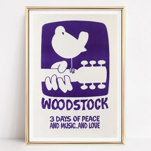 Póster original de Woodstock de 1969, arte de pared vintage, decoración artística, impresiones de moda para amantes de la música, impresión con calidad de museo