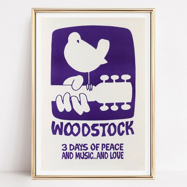 Affiche originale de Woodstock de 1969, art mural vintage, art déco, impressions tendance pour les mélomanes, impression de qualité musée