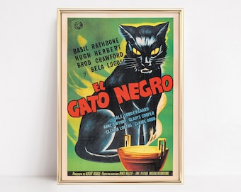 El Gato Negro,Vintage Movie Poster, Vintage Wall Art, Art Decor, Trendy Prints for Spanish Cinema Fans,Museum quality print