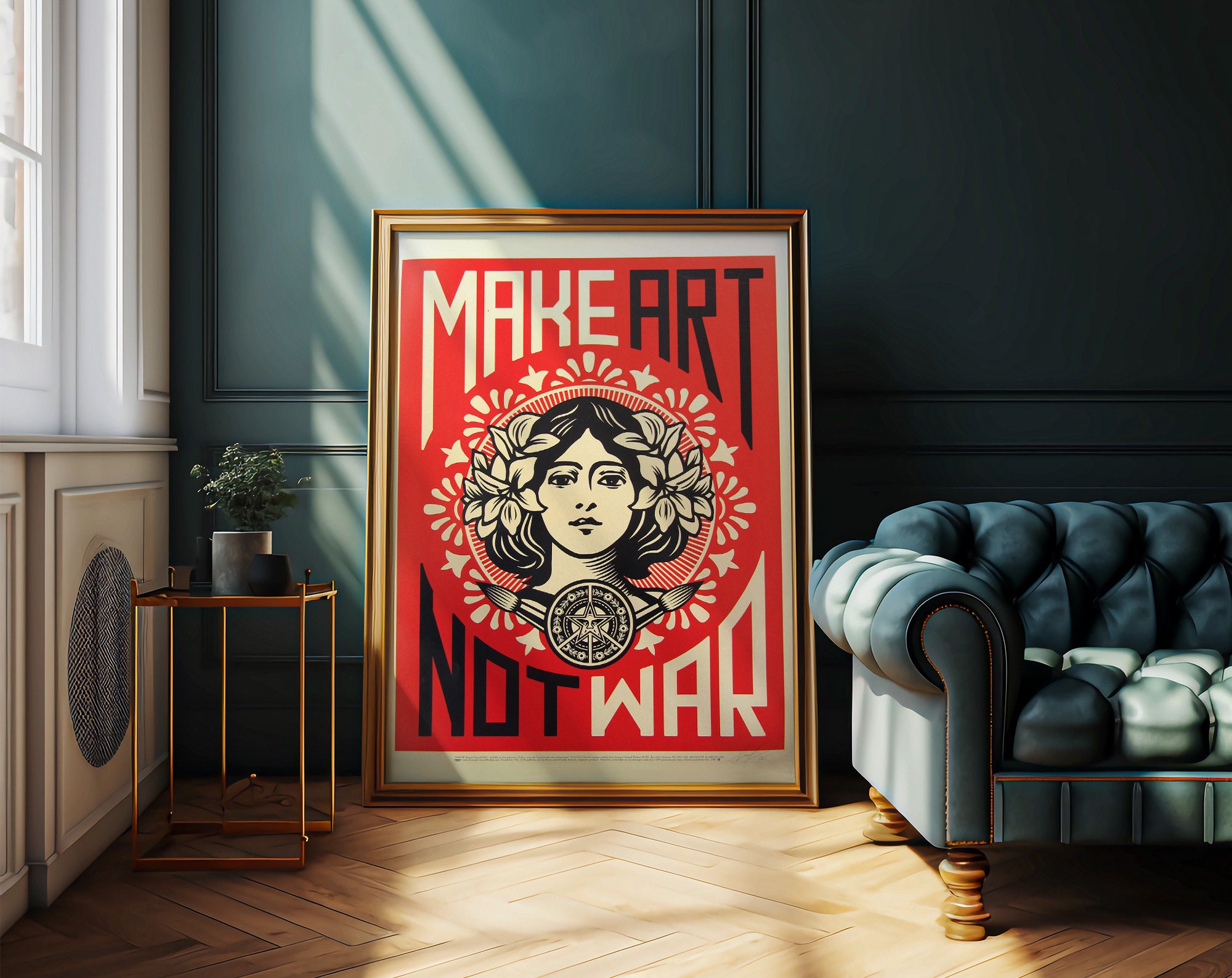 Make art not war print vintage poster vintage art print red poster