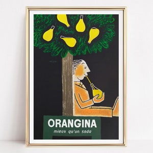 Manifesto pubblicitario vintage Orangina, arte murale vintage, decorazioni artistiche, stampe alla moda per gli amanti delle bevande retrò, stampa di qualità museale