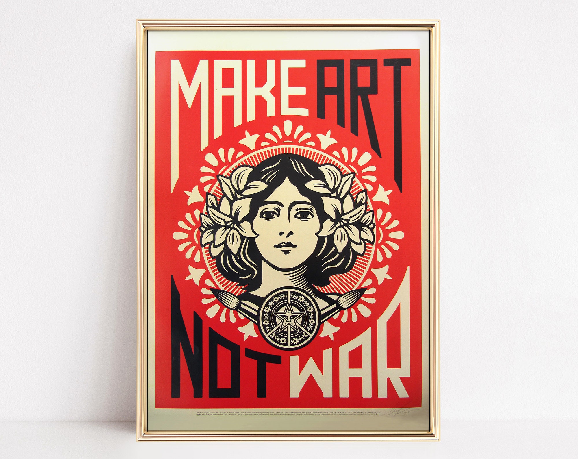 Make art not war print vintage poster vintage art print red poster