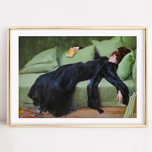 Decadent Young Woman,Vintage Wall Art, Woman Portrait, After the Dance, Emerald Green Art, Moody Wall Decor, After the Dance
