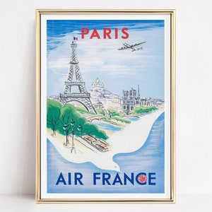 Póster vintage de Air France París, arte de pared vintage, decoración artística, impresiones de moda, impresión con calidad de museo