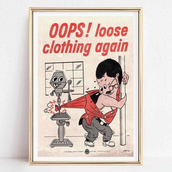 Workspace Safety Poster 1950s, Vintage Wall Art, Art Decor, Trendy Prints for Industrial Precaution,Museum quality print