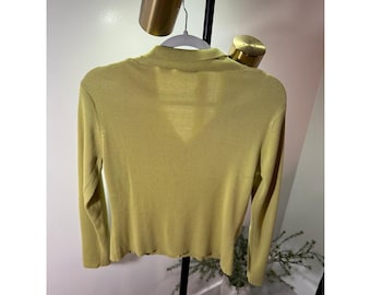 Hillard & Hanson cardigan 90s classic prep chartreuse pearl button grunge SM guc