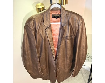 Lucky Brand Retro-Feel Mens Metallic Bronze Leather Blazer Jacket Brown Large L