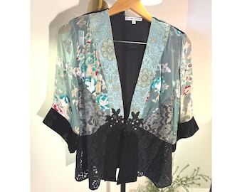 Spencer Alexis y2k artsy Tunic mix media Silk kimono jacket LG unique EUC