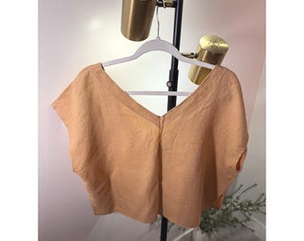 unbranded structural linen boxy vneck high quality slow fashion L/XL loose euc