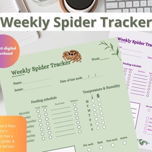 Wekelijkse Spider Tracker - Jumping Spider & Tarantula versies *Drie kleuren* DIGITALE PRINT