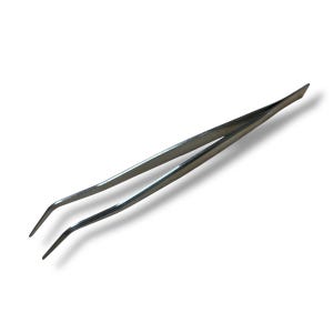 May include: A pair of silver-toned tweezers with curved tips. The tweezers are designed for precision work and are ideal for crafts, hobbies, and other tasks.