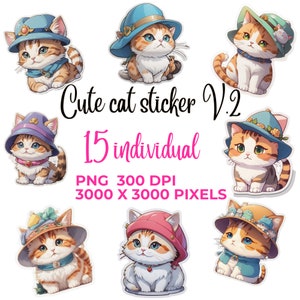 Niedlicher Katzenaufkleber V.2 Herunterladbarer digitaler Aufkleber, PNG Aufkleber, süße Katzenaufkleber, GoodNotes Aufkleber, Laptop Aufkleber, süßer Aufkleber.