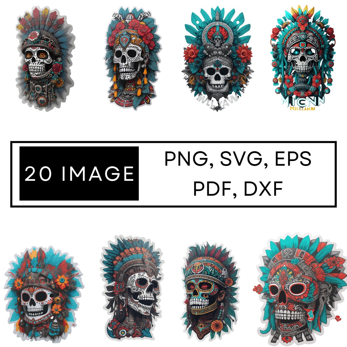 Mitl Aztec Mictlan Aztec Skull Digital File Bundle (png, Svg, Eps, Pdf, Dxf) - Etsy