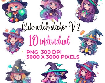 Stickers PNG sorcière, clipart GoodNotes (téléchargement numérique)