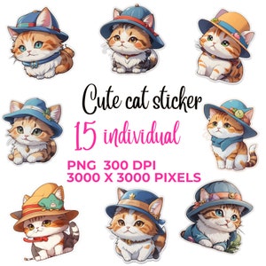 Niedlicher Katzenaufkleber Herunterladbarer digitaler Aufkleber, PNG Aufkleber, niedliche Katzenaufkleber, GoodNotes Aufkleber, Laptop Aufkleber, niedlicher Aufkleber.