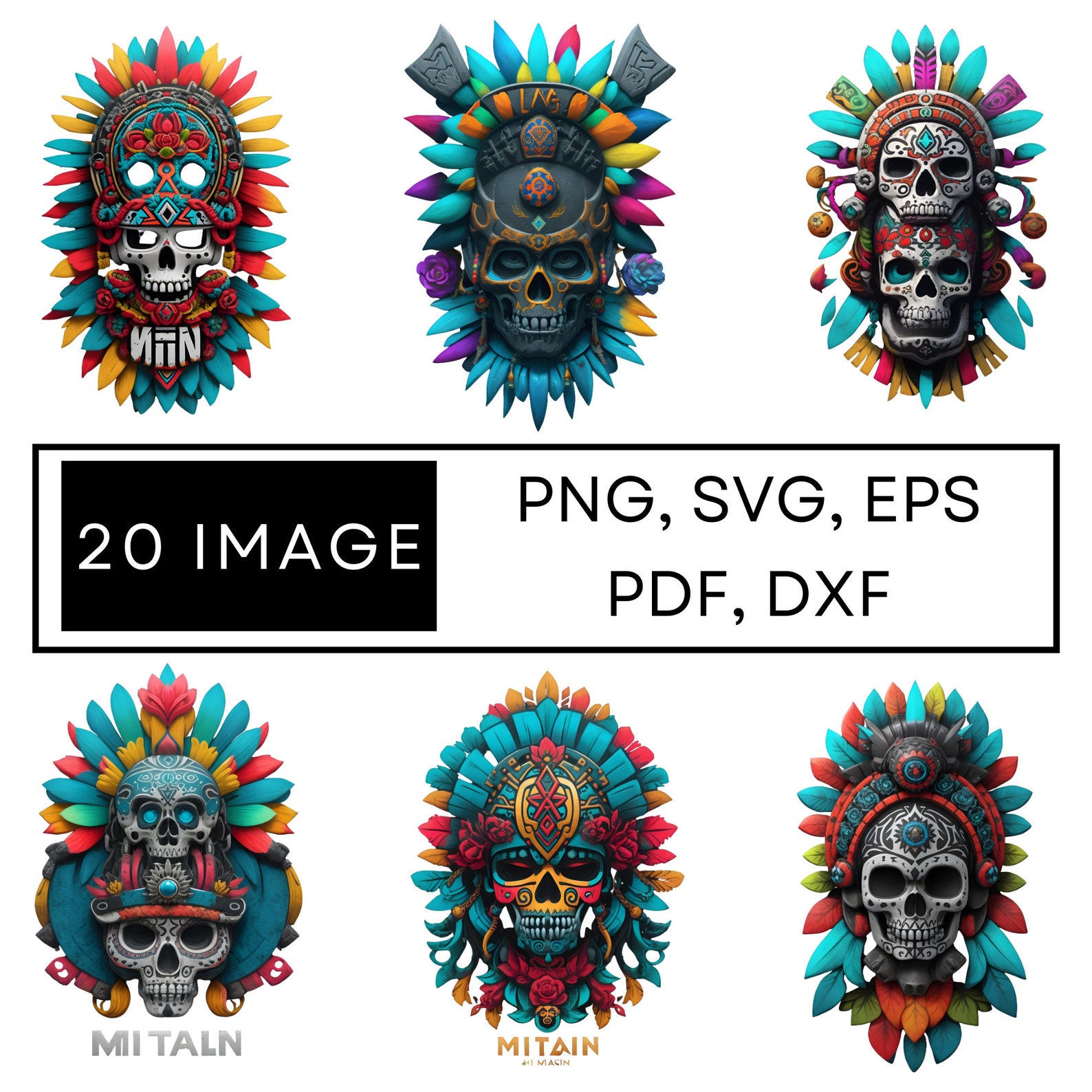 Mitl Aztec Mictlan Aztec Skull Digital File Bundle (png, Svg, Eps, Pdf, Dxf) - Etsy