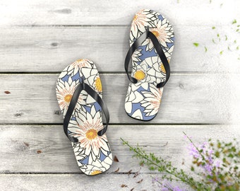 Slippers met bloempatroon, slippers met bloemmotief, slippers met madeliefjepatroon, Papatya Design-slippers, cadeau-slippers voor minnaar