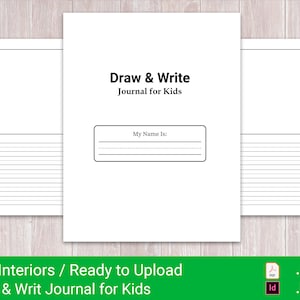 Puede incluir: Una portada de diario imprimible en blanco y negro para niños con el texto "Draw & Write Journal for Kids" y una línea para que el niño escriba su nombre.