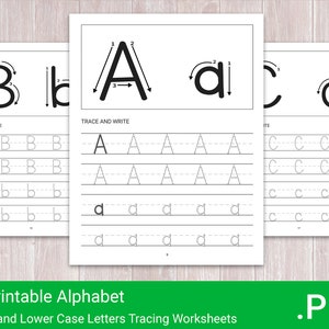 26 hojas de trabajo imprimibles de alfabeto en mayúsculas y minúsculas/rastreo de letras para escritura a mano en preescolar y jardín de infantes/uso comercial gratuito