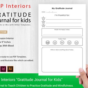 KDP Interiors Templates | Gratitude Journal for Kids | 6x9 inches With Bleed | Ready to Upload 124 Pages | Free Commercial Use
