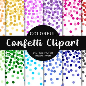 Confetti digital paper clipart, PNG & JPG Colorful rainbow patterns, Confetti dots for printable cards background, Free Commercial Use