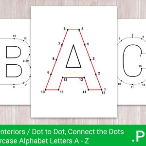 Plantillas de KDP Interiors / ABC punto a punto imprimible / Conecte las letras del alfabeto de puntos de la A a la Z / Uso comercial gratuito