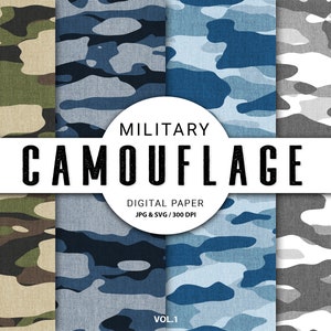 Military Camouflage Digital Paper, High-Quality Printable Cards Background, JPG & SVG Files 8.5 x 11" and A4 Sheets, Free Commercial Use