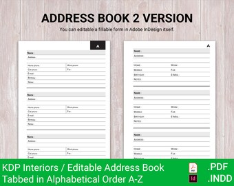 KDP Interiors Templates | Address Book With Tabs 2 Version | 6x9 inches, 160 Pages, No Bleed | Ready to Upload | Free Commercial Use