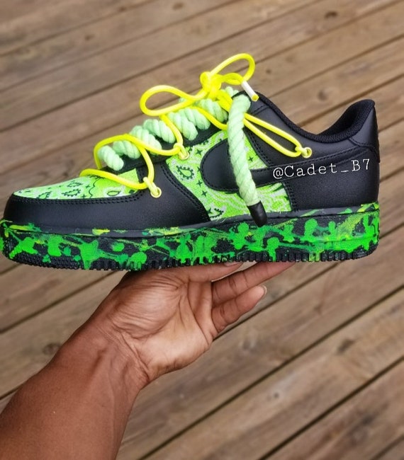 Nike Air Force 1 Low Custom Size 12 Men Neon Green Off White Lacing System  Rope