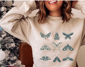 Goblincore Vintage Collage Of Moths Sweater, Cottagecore Crewneck, Insect Wings Sweatshirt, Cottage Core Sweater, Goblin Core Clothing