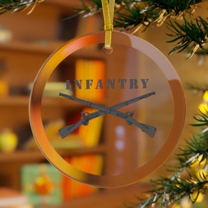 Crossed rifles for the infantry Glass Ornament gift Christmas military holiday season Decor Veteran military merry chirstmas holiday