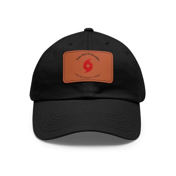 Hurricane party  Hat with Leather Patch EXTREME WEATHER hat gulf coast meteorologist logo the channel beach funny humor season I survived