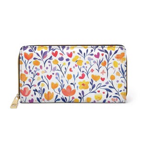 Floral Zipper Wallet - Colorful Wallet for Women, Gift for Her, Everyday Use, Floral Pattern Accessory, Money Organizer