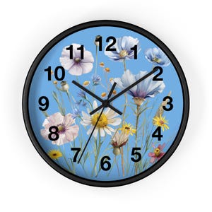 Floral Wall Clock, Beautiful Wild Flower Design, Home Decor, Gift for Garden Lovers, Vintage Style Clock, Spring Decor, Nature-Inspired